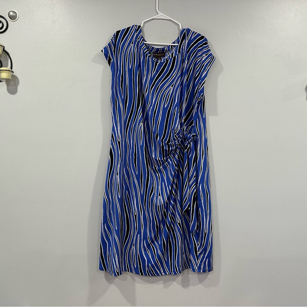 Dana Buchman Blue Printed Cap Sleeve Side Knot Dress 2X